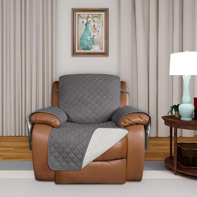 PureFit Reversible Recliner Chair Covers Couch Covers for Dogs, 28 in | Gray/Ivory, Water Resistant Couch Protector, Washable Pet Couch Cover with Non Slip and Elastic Straps For Kids - Image 2