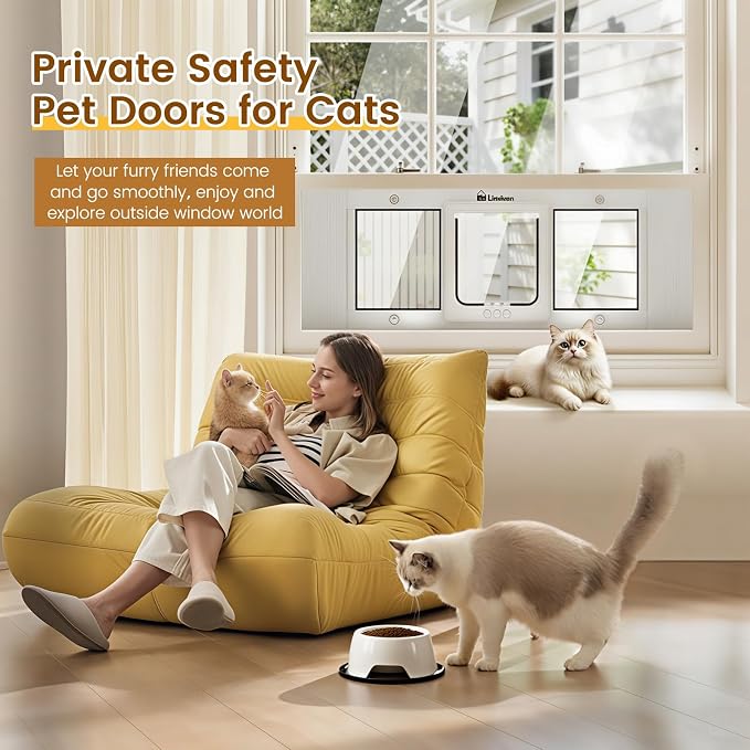 Adjustable Cat Door for Window, 31"-36" Quick Install | 4 Locking Modes Keeps Pets in/Out, Window Insert Design, Magnetic Closure, Weatherproof Aluminum Frame, Durable & Safe - Image 9