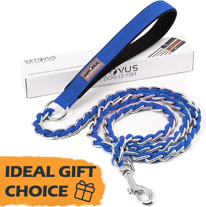 Chain Dog Leash Chew Proof Metal Leash for Medium Large Dogs, Chain Link Dog Leash Anti Chew 5.2FT Strong Anti Bite Dog Leash Comfortable Soft Padded Handle Blue 3.0 | Three Sizes 7.25FT/5.2FT/4FT, Woven From Nylon Rope And Chain, Durable And Bite-Resi... - Image 9