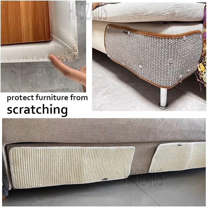 HAOZAIKEJI Cat Scratcher Mat Sofa Protector Natural Sisal Cat Scratching Mat Cat Scratch Couch Cover Heavy Duty Couch Guard Scratch Pad for Grinding Claws Protecting Furniture (Thicken Gray Long) - Image 2