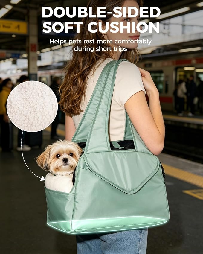 Lightweight Dog Purse with Large Pockets for Small Dogs up to 8 lb | Stylish, Soft-Sided Small Dog Carrier with Safety Buckle and Breathable Anti-Scratch Mesh for Travel, Sage Green - Image 3