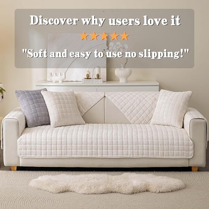 Velvet Washable Couch Cover for Pets Dogs, Non Slip Sectional Sofa Covers for 3 Cushion Couch Sofa L Sharped Sofa Slipcovers, Furniture Protector (1 PCS 27"x27",White) - Image 6