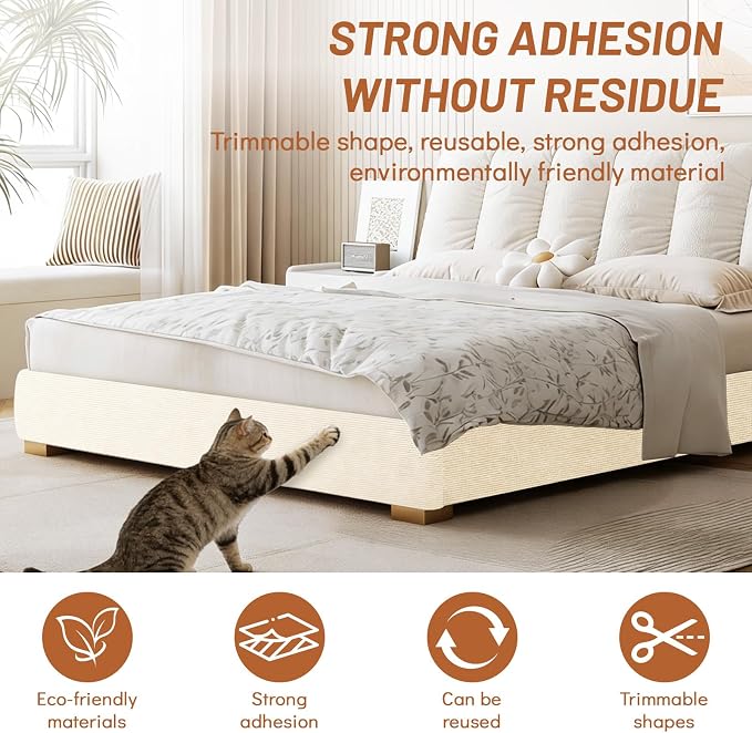 78.7" x 15.8" Cat Scratch Furniture Protector | Trimmable DIY Self-Adhesive Strong Adhesion, Won't Fall Off, Easy to Use, Leaves No Residue, for Couch, Sofa, Wall & Door - Image 6