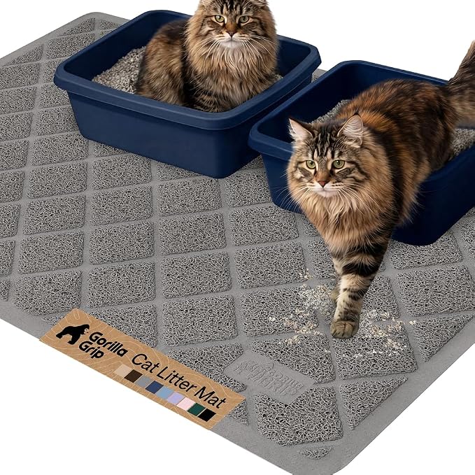 GORILLA GRIP Cat Litter Box Mat, 47x35, Cushioned Coil Mesh Litter Trapping Mats, Scatter Control Supplies for Less Mess, Phthalate Free, Ultra Deep Catch Grooves, Rinse or Vacuum to Clean, Gray by Unknown