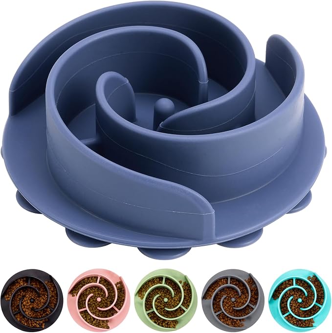 Slow Feeder Dog Bowls Insert, Bestalk Soft Silicone Slow Eating Feeder Insert with Suction Cups for Small, Medium and Large Dogs, Fit into Basic and Elevated Dog Bowls, Dark Blue by BESTALK
