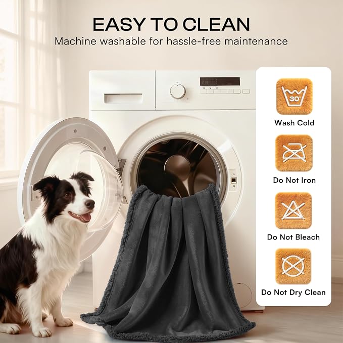Luciphia Waterproof Blanket for Large Dog, Reversible Sherpa Bed Cover | waterproof pet blanket sherpa fleece reversible couch cover bed protector from spills scratches, Black 100" x 85" - Image 8