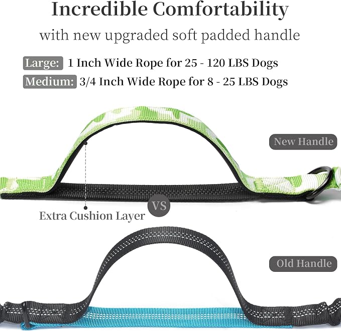 Hands Free Dog Leash with Zipper Pouch, White-Green Mix, Large | Waist Leash, Dual Padded Handles, Shock-Absorbing Bungee, Adjustable Waist Belt, Walking and Running - Image 3