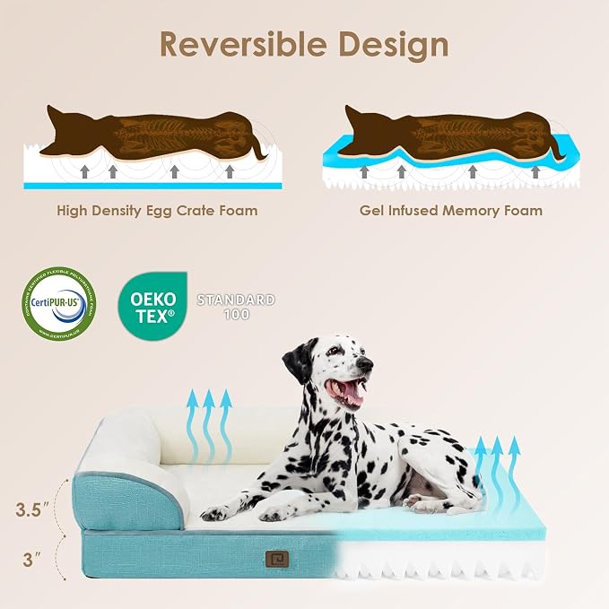 EHEYCIGA Orthopedic Dog Beds Large Sized Dog, Waterproof Washable Pet Bed | Non-Slip Bottom and Egg-Crate Memory Foam XL Dog Couch Bed with Washable Removable Cover, Turquoise Blue - Image 2