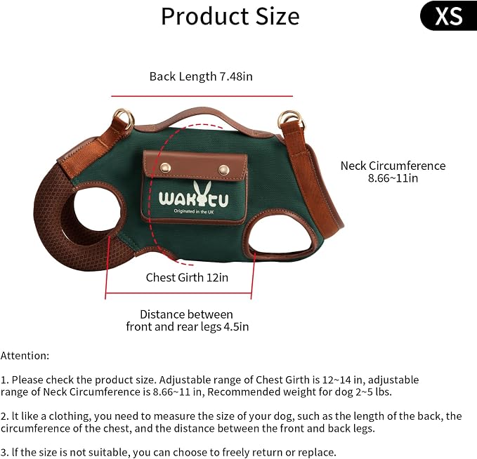 Wakytu Dog Lift Harness Dog Carrier Sling for Small Dogs & Cats,XS | stylish puppy sling carrier with handle & pocket,adjustable leash,walking & travel - Image 5