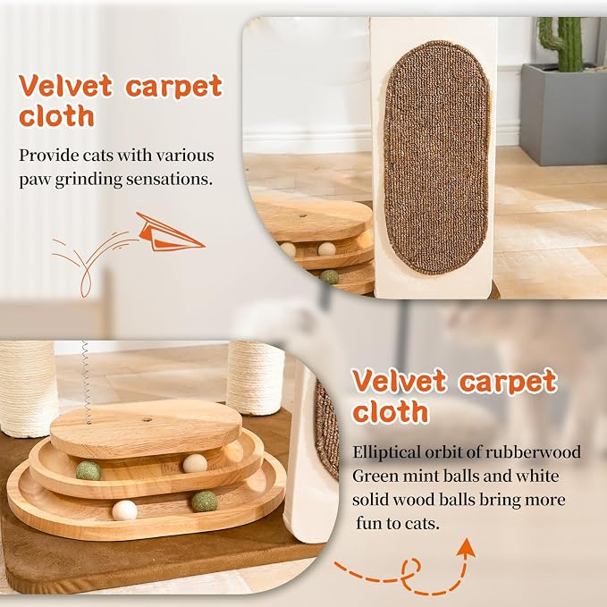 Modern Cat Tree for Indoor Cats, 30 in Cat Tower with Basket Bed | Clear Space Capsule, Interactive Play Base, 8 cm Thick Sisal Scratching Posts, Plush & Cooling Mats, Sturdy Structure - Image 4