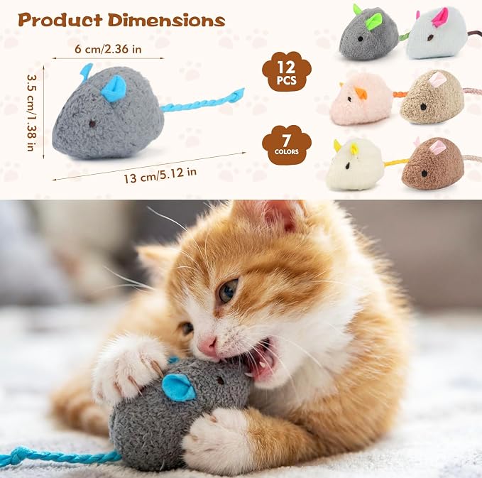 WRW Cat Mice Toys with Catnip for Indoor Cats, 12 Pcs, 7 Colors | 12 Plush Catnip Mice Toys with Realistic Design, for Indoor Cats to Chase, Bite, Swat and Play Fetch - Image 2
