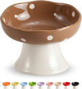 Brown Mushroom Cat Bowl, Elevated Ceramic Bowl for Cats | Cute, Elevated, Ceramic, Whisker Friendly, Dishwasher Safe by Trundisan