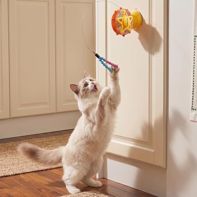 Interactive Cat Toy for Indoor Cats, Ferris Wheel Cat Treat Dispenser Teaser Wand & Suction Cup Base, w/Spoon, Puzzle Feeder Toy for Exercise, Mental Stimulation, Slow Feeding - Image 7