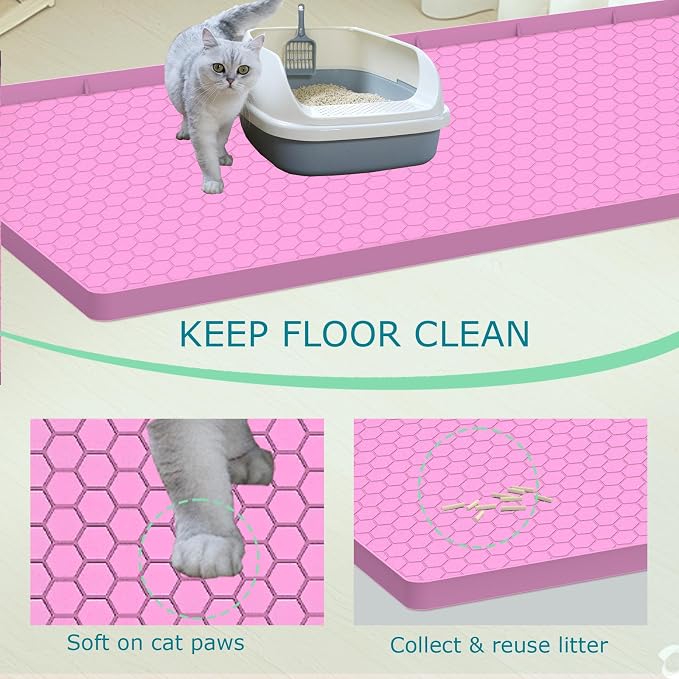 Cat Litter Mat, Silicone Large Cat Mat for Litter Box - 34x22 in, Waterproof & Non-Slip, Durable & Easy Clean, Pink - Image 2