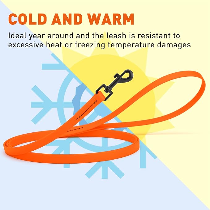 Dogline Biothane Waterproof Dog Leash 2/4/6 Ft Strong Coated Nylon Webbing with Black Hardware Odor-Proof Easy to Clean High Performance for Small or Large Dogs Made in USA, Hunter Orange - Image 8