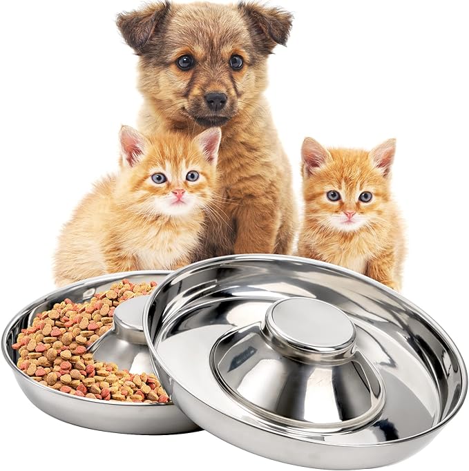 SOUJOY 2 Pack Stainless Steel Puppy Bowls, Pet Slow Feeder Bowls, Non-Skid Dog Food and Water Bowl, Feeding Weaning for Small Medium Large Dogs, Cat, Pets, Multiple Puppies - Image 3