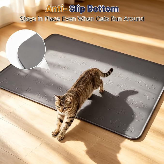 Cat Litter Mat, XL 54x34in Waterproof Silicone Litter Box Mat, Grey | XXL Cat Mat Fits 2-4 Litter Boxes, Litter Trapping Mat with Raised Edges, Non-Slip Bottom, Easy Clean Kitty Litter Mat - Image 6