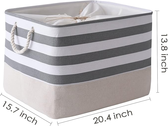 TheWarmHome Jumbo Storage Bins Baskets, Sturdy Fabric Organizing Basket W/Handles, Decorative Foldable Storage Baskets for Shelves Closet Nursery Toy (Grey&White Stripes 3 Pack, 20.5Lx15.7Wx13.8H in) - Image 3