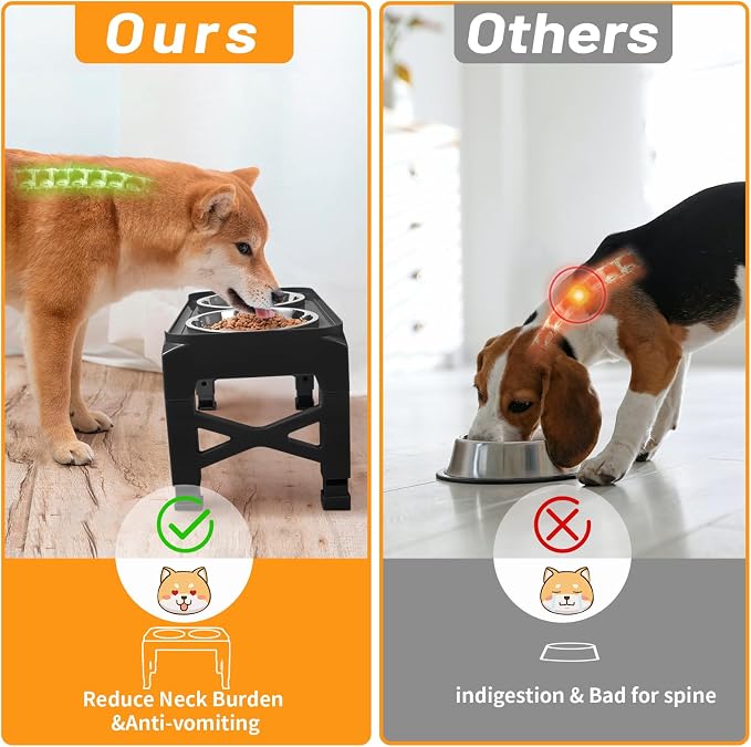 Hubulk Elevated Dog Bowls with 2 Stainless Steel Dog Food & Water Raised Bowls with No Spill Edge Non-Slip Stand Adjusts to 3 Heights(2.75", 6.0", 7.5") for Small Medium Dogs and Pet - Image 3