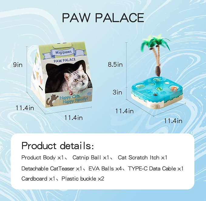 Migipaws Paw Palace Replacements,3 EVA Balls,1 Catnip Ball,2 Coconut Tree Teaser Pole Feather Accessories,Cat Ball Toys - Image 6