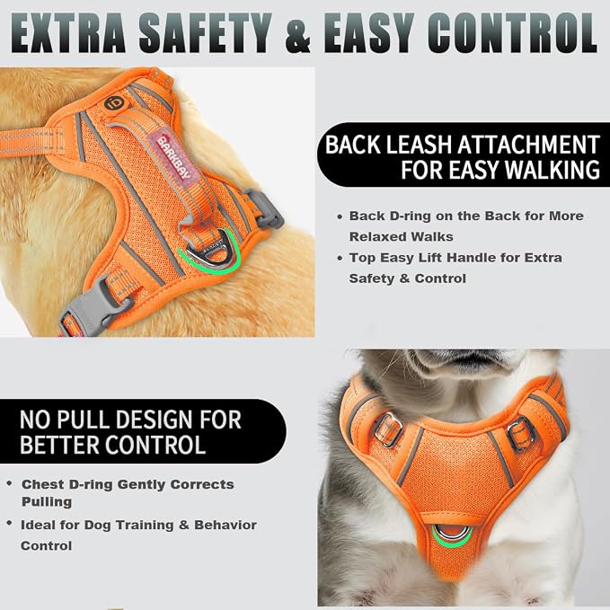 BARKBAY No Pull Dog Harness Large Reflective Dog Harness with Front Clip and Easy Control Handle for Walking Training Running with ID tag Pocket(Orange,S) - Image 3