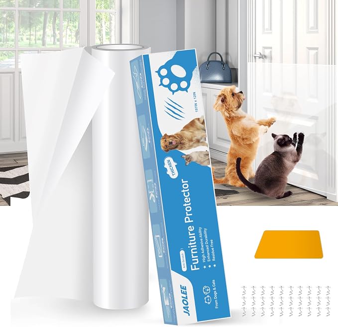 Door Protector from Dog Scratching, 197"x12" Anti Cat Scratch Furniture Protector, Single-Sided Sticky Thicken Vinyl Couch Protector from Cat Claws for Furniture Sofa Door Walls (30 Pins) by Jaolee