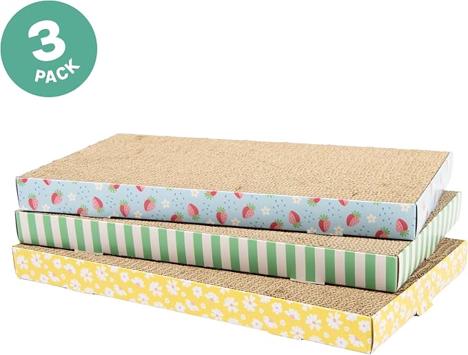 Kitty City 3-Pack XL Double Sided Corrugate Cat Scratcher Pads with Catnip - X-Large Horizontal Cat Scratcher Mats, Reversible Corrugate Nail File Scratchers - Spring Design, 18” x 10” Each - Image 2