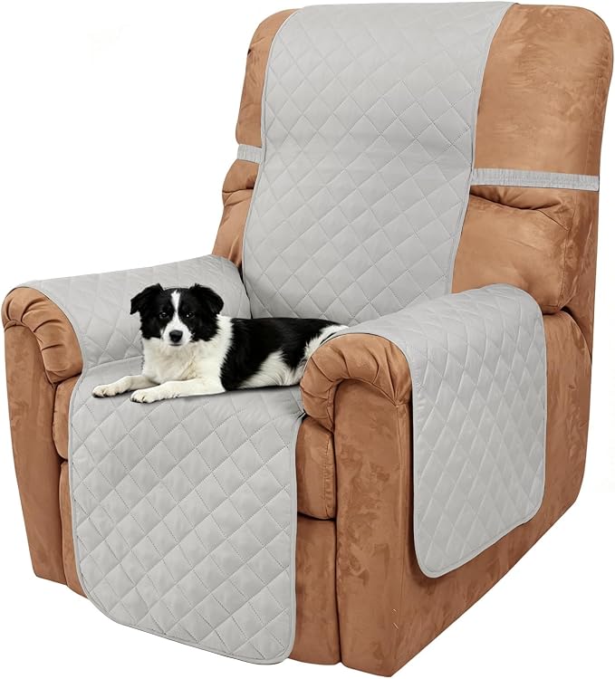 Reversible Chair Covers for Recliner Oversized, Light Grey | Recliner Oversized Covers for Living Room with Elastic Straps, Water Repellent, Chair Protectors Covers for Dogs by LuxshareHome