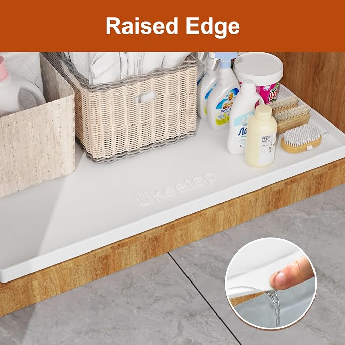 34" x 22" Extra Thick Silicone Mat Waterproof with Raised Edge, White | Under Sink Mat for Kitchen & Bathroom, Kitchen Cabinet Liner, Multi-Purpose for Storage & Protection - Image 3