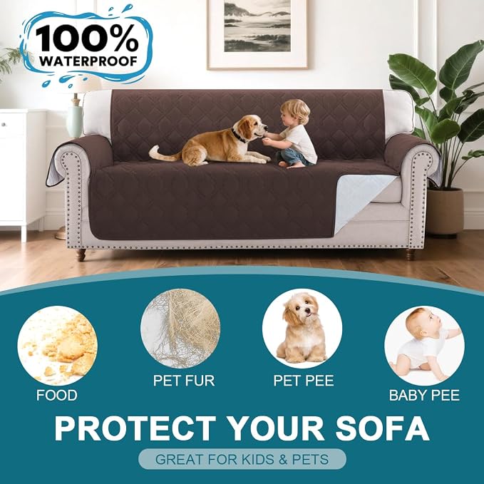 Turquoize 100% Waterproof Sofa Covers Couch Cover for 3 Cushion Couch Triple Non-Slip Sofa Slipcover Washable Furniture Protector for Pets, Kids, Dog (XL Sofa 78", Chocolate) - Image 2