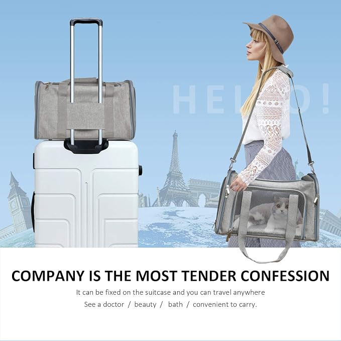 Henkelion Large Cat Carriers Dog Carrier Pet Carrier for Cats Dogs Puppies up to 25Lbs, Big Dog Carrier Soft Sided, Travel Puppy Carrier - Large - Grey - Image 6
