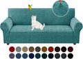 YEMYHOM 1 Piece Stretch Couch Covers for 3 Cushion Couch, Jacquard Sofa Cover with Non-Slip Elastic Bottom, Thickened Slipcover Furniture Protector for Dogs Pets (Large, Peacock Blue） by YEMYHOM