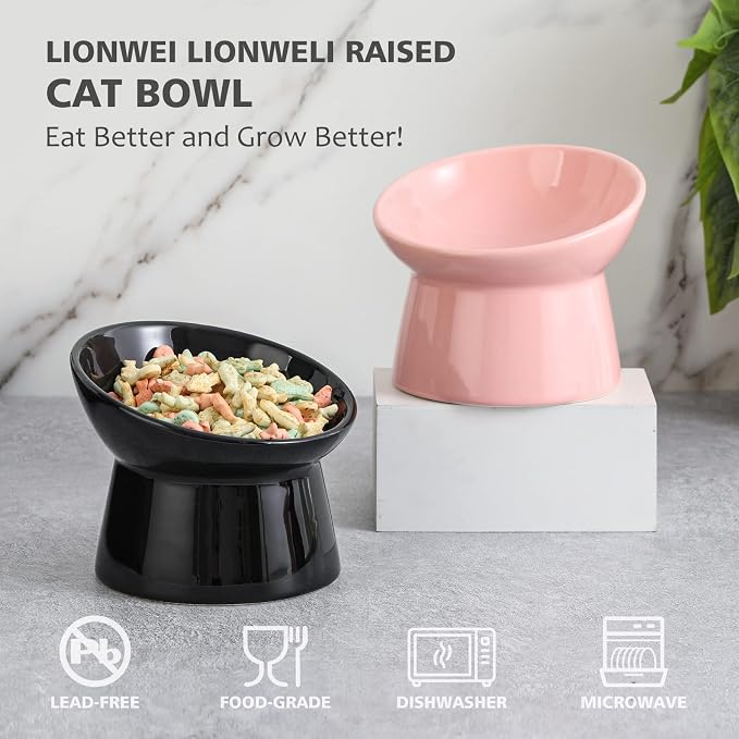 Raised Ceramic Cat Food Bowls – Tilted Elevated Anti-Vomit Cat Bowl – Whisker-Friendly Wide Shallow Feeding Dish – for Dry & Wet Food – Microwave & Dishwasher Safe - Image 5
