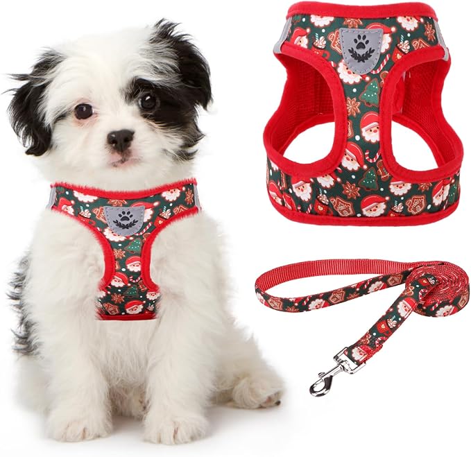 KOOLTAIL Christmas Dog Harness for Small Medium Dogs,Dog Harness and Leash Set, Step in No Pull Soft Mesh Padded Adjustable and Reflective Pet Vest Harness Puppy, Extra Harness for XS S Dogs, M by KOOLTAIL