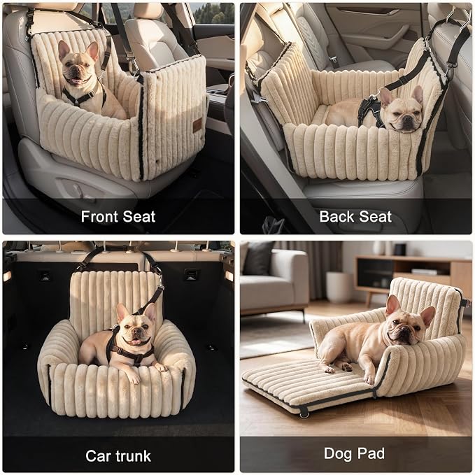 MIXJOY Dog Car Seat for Small/Medium Dogs up to 23 lbs, Multi-Functional Dog Carrier for Car with Detachable Washable Cover, Pet Travel Bed with Clip-On Safety Leash, Brown - Image 4