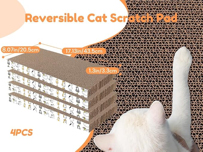 PatiencET Cat Scratch Pad with Box, 4 Pack Cardboard Scratcher Lounge Bed | For Indoor Cats, Reversible Corrugated Scratching Board Refill, With Catnip, Furniture Protector - Image 4