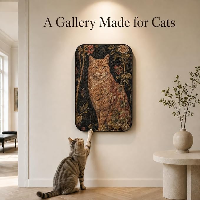 Cat Wall Scratcher, Art Cat Scratching Board for Indoor Cats | Wall Mounted Cat Scratch Pad, Water-Based Ink, Hook&Loop Strips, Floor or Wall Use, 16.7x11x1 Inch, Orange cat - Image 6
