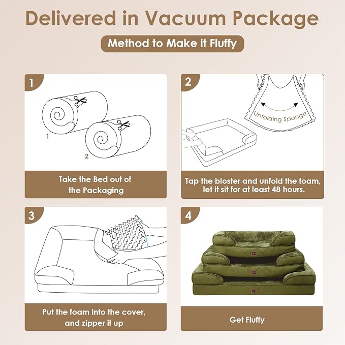 EHEYCIGA Orthopedic Dog Bed Medium Size Dog, Waterproof Washable Pet Beds | Non-Slip Bottom and Egg-Crate Memory Foam Dog Couch Bed with Washable Removable Cover, Olive Green - Image 7