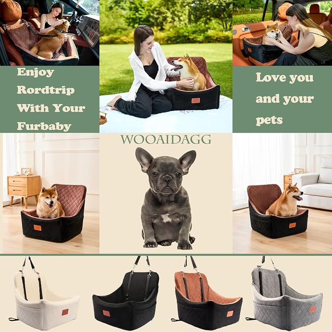 WOOAIDAGG Dog Car Seat for Medium Sized Dog,Pet Travel Car Bed with Seat Belt Channle,Fully Detachable and Washable Car Dog Seat with Adjustable Straps,3 Straps Easy to Install (Black/Brown) - Image 6
