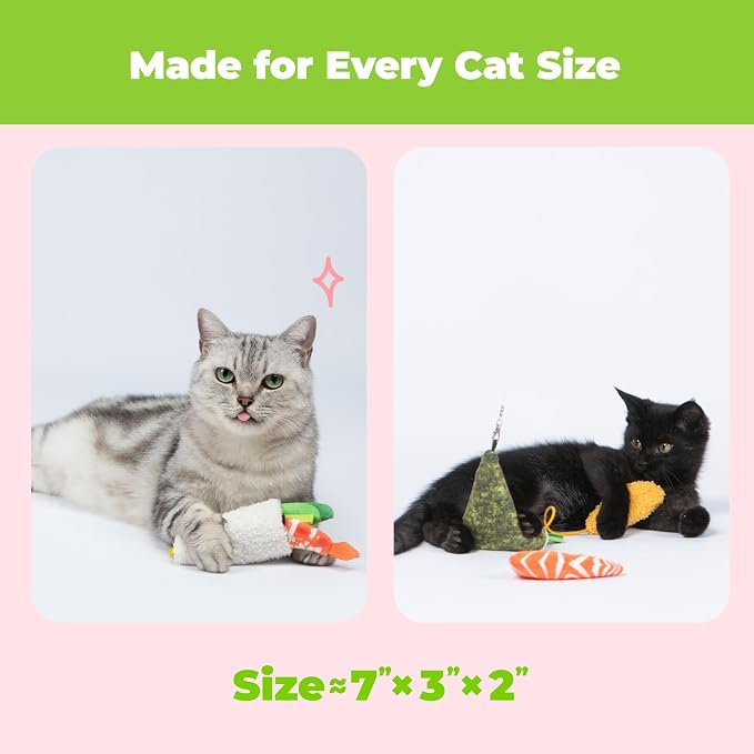 Best Pet Supplies Catify Interactive Cat Toy with Catnip - Sushi Rolls Set | Catnip Infused, Textured Tail and Crinkle Sounds, Soft Plush, Durable, For Indoor Cats & Kittens, Attaches to Wand, Pack of 3 - Image 6