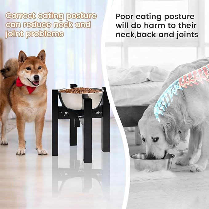 Elevated Dog Bowl Stand Adjustable Dog Food Holder 10”H Medium Black | 10” Elevated Dog Bowl Stand, Medium Dogs, Adjustable, Fits 7”-10” Bowls, Single Bowl Holder, Natural Bamboo, Classic Black - Image 7