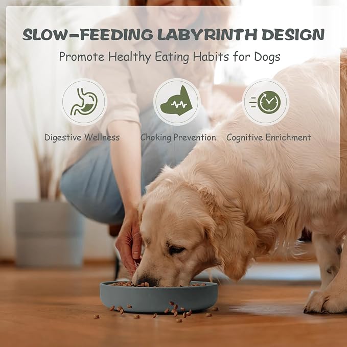 Lesipee Slow Feeder Dog Bowl for Large & Small Dogs, Anti Choking Puzzle Dog Food Bowl with Non-Slip Base, Interactive Pet Slow Eating Tool, Silicone Cat Feeding Mat for Puppies & Cats(Grey) - Image 6