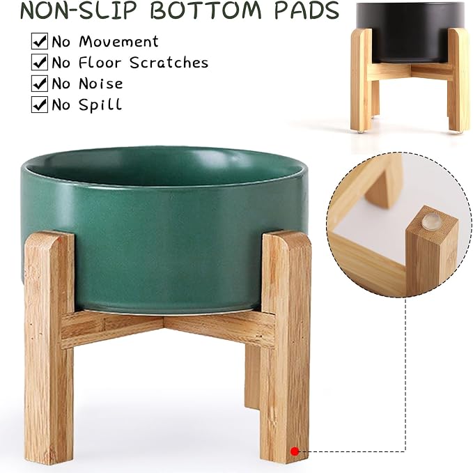 Petygooing Green Elevated/Raised Ceramic Dog Bowl for Medium and Large Breeds, Dog Food Water Dish with Stand,Pet Feeding Bowl with Anti Slip Rubber Large Dogs(1800ml 7.6 Cups) - Image 2