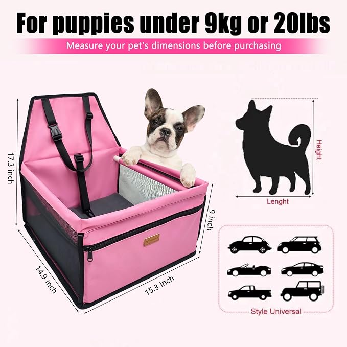 Pet Dog Booster Seat, Upgrading the Framed wall to Prevent Collapse，Breathable and Foldable Pet Car Basket，Removable andWashable pet car seat (Pink) - Image 4