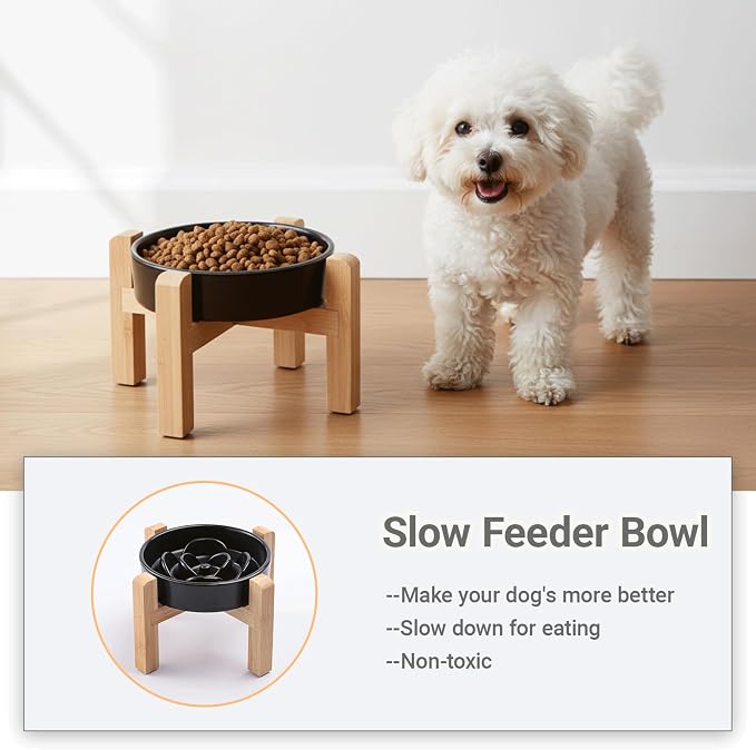 Ceramic Slow Feeder/Dog Bowl for Small Medium Dogs,Elevated/Raised Slow Feeding Dog Food Water Dish Heavy Weighted,Puzzle Eating Bow (Black, 8.26in) - Image 4