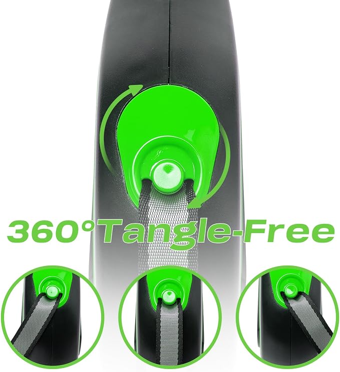 PINA Retractable Dog Leash, 10ft Dog Leash for Small Dogs Up to 33lbs, 360° Tangle-Free Strong Reflective Nylon Tape, with Anti-Slip Handle, One-Handed Brake, Lock - Black Green - Image 5