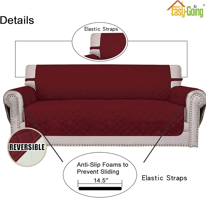 Easy-Going Reversible Couch Cover for 3 Cushion Couch Sofa Cover for Dogs Water Resistant Furniture Protector Cover with Foam Sticks Elastic Straps for Pet Cat (Sofa, Christmas Red/Ivory) | Large, Washable Slipcover For Dogs, Water Resistant Furniture ... - Image 3