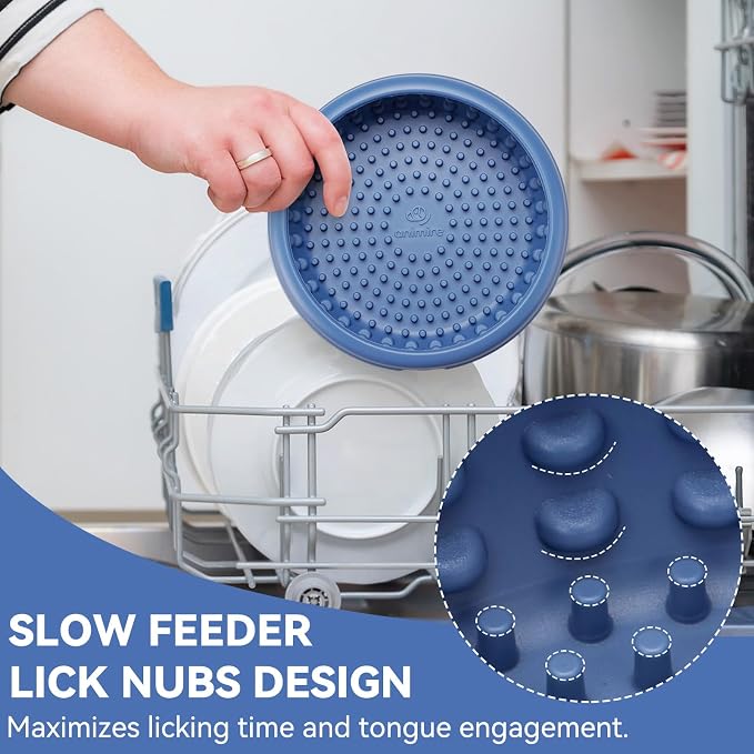 Dog Lick Bowl, Animire Freeze Lick Mat for Dogs, Non-Slip Slow Feeder Licking Bowl Enrichment Treat for Distraction Anxiety Relief, Food Grade Silicone, Dishwasher Safe(Dark Blue,S) - Image 7