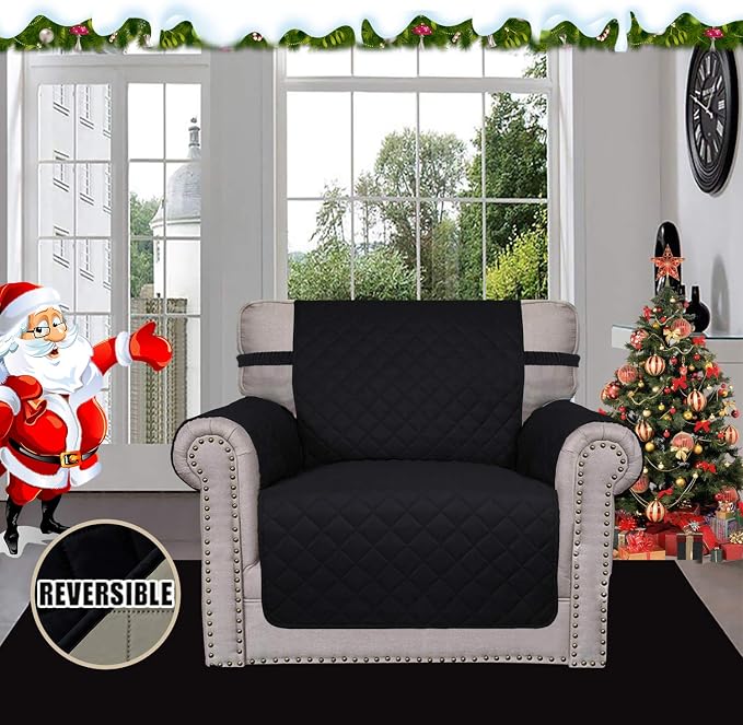 Easy-Going Reversible Couch Cover, Small Chair, Black/Beige | Machine Washable Slipcover For Dogs, Water Resistant Furniture Mat For Living Room, Non-Slip Sofa Cover, Pet Friendly - Image 2