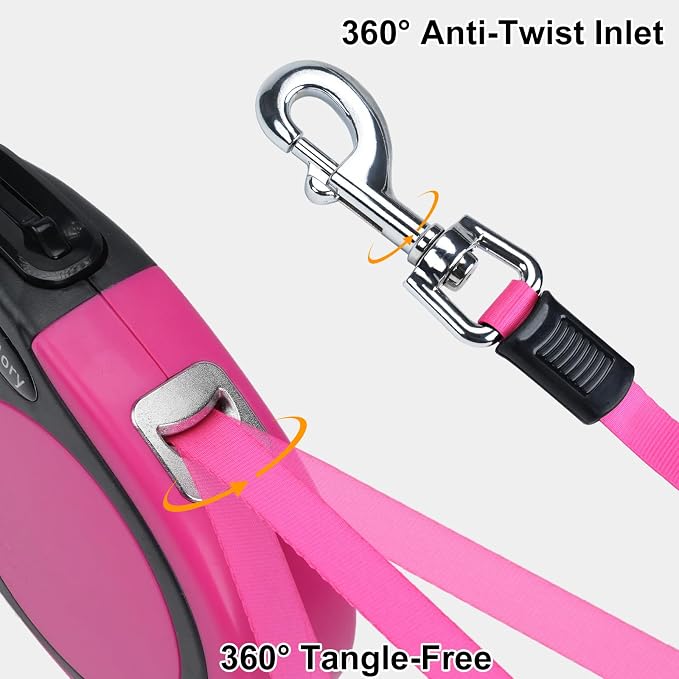Taglory Retractable Dog Leash, One-Handed Brake, 16ft, Up to 44 lbs, Pink | More Freedom While Staying in Control, Smooth Retraction, Tangle-Free Design, Easy-Grip Handle, Daily Neighborhood Walks - Image 5